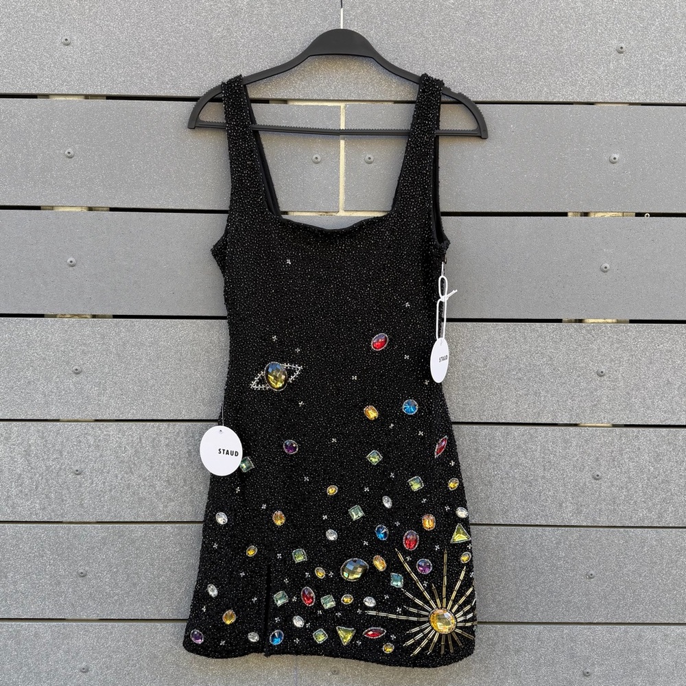 STAUD Le Sable beaded Celestial Rhinestones minidress